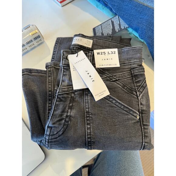 TopShop Black High Waist Skinny Acid Washed Jamie Center Seam Jeans 25 NWT - Picture 4 of 5